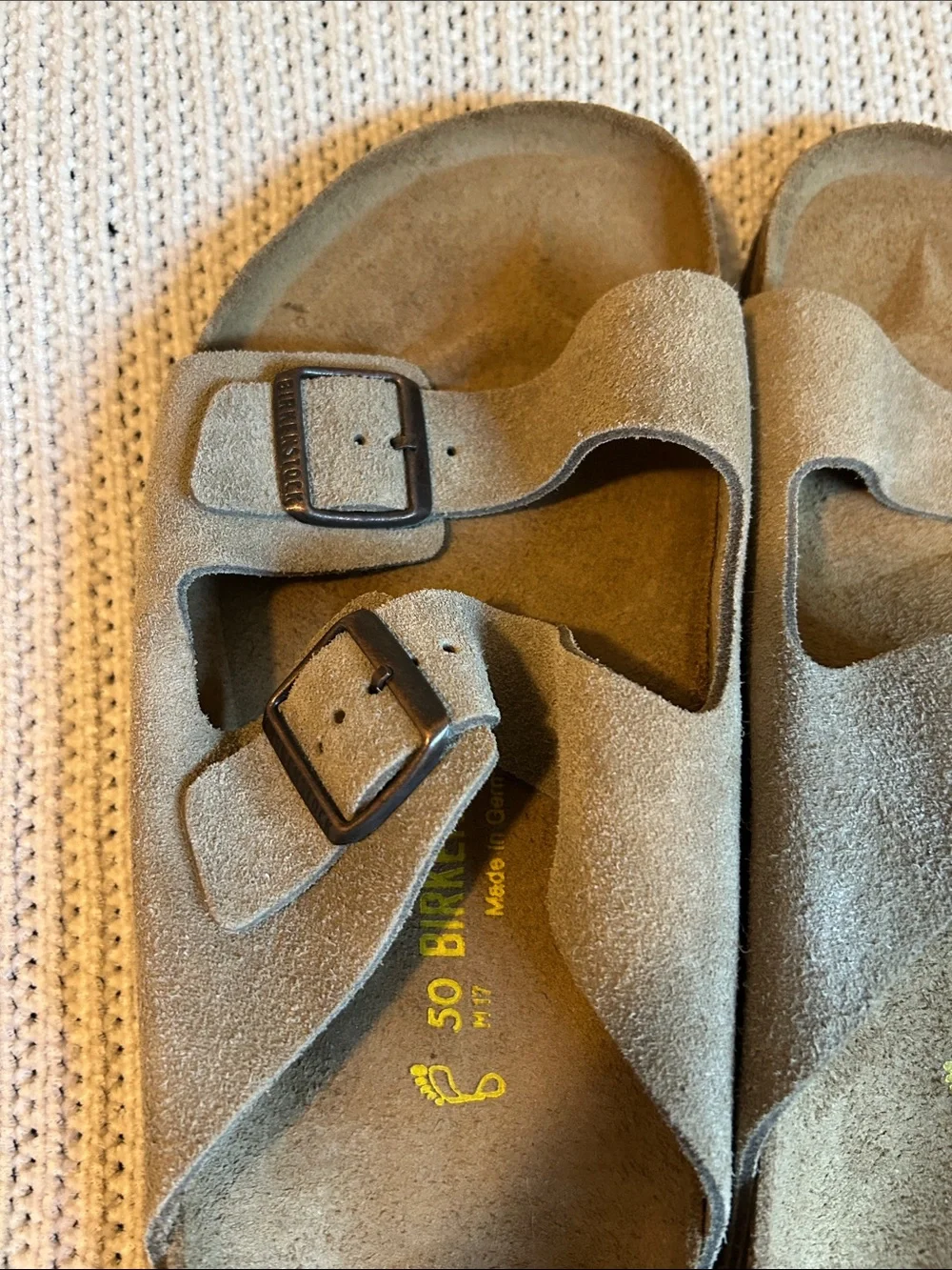Birkenstock Men's Suede Two-Strap Sandals in Olive Green